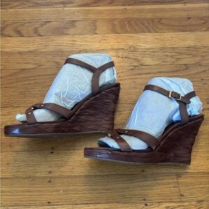 Michael Kors Brown Leather Wedge Sandals